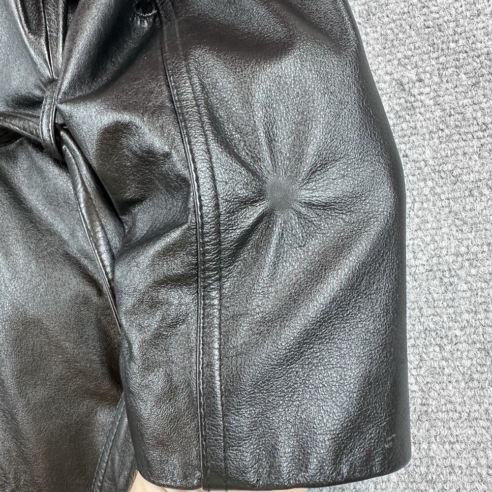 Wilsons Leather Black Leather Jacket Womens M Belted Lined Button Minimalist - Picture 12 of 12